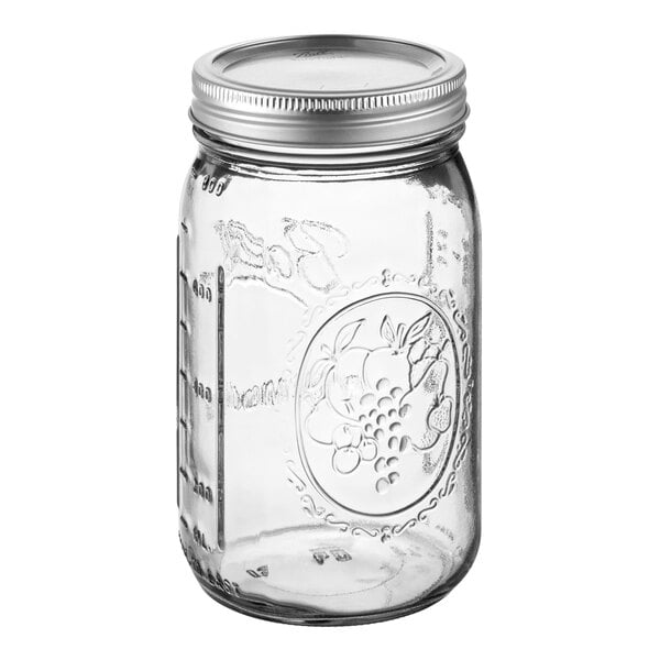 Ball 67000 32 oz. Quart Wide Mouth Glass Canning Jar with Silver Metal Lid and Band - 12/Case