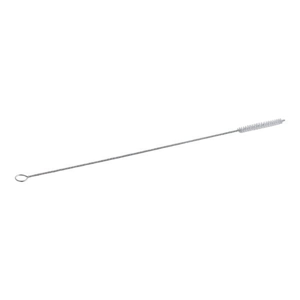 A long, thin brush with a twisted wire handle and a small cylindrical bristle head at one end.