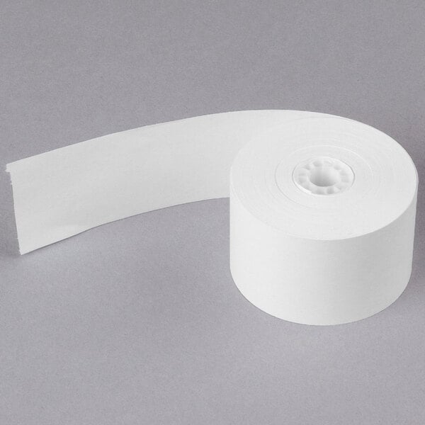 A pack of 10 Point Plus traditional white cash register paper rolls.