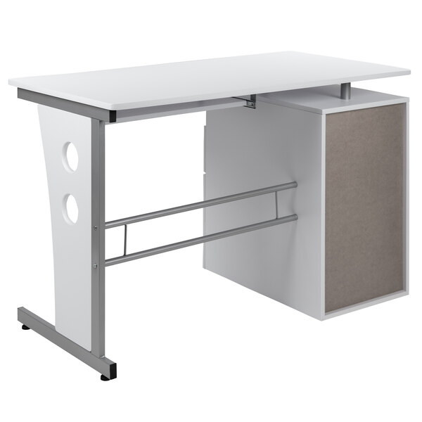 Flash Furniture Nan Wk 008 Wh Gg 47 1 4 X 22 3 White Three Drawer Desk With Pull Out Tray Flash Furniture Nan Wk 008 Wh Gg 47 1 4, Flash Furniture Computer Desk With 3 Drawer Pedestal