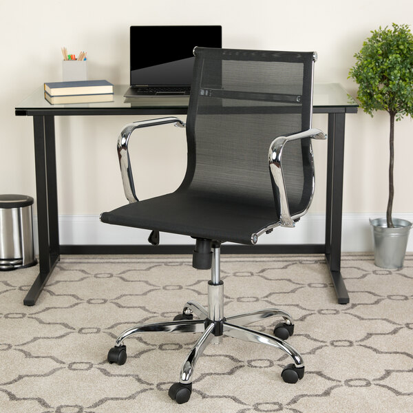 Flash Furniture H 966f 2 Gg Mid Back Black Mesh Swivel Office Chair