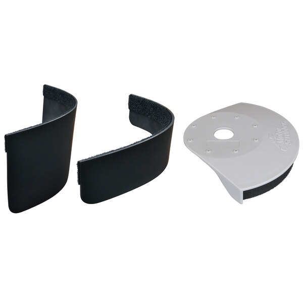 A pair of black and white plastic MotorScrubber splash guards.