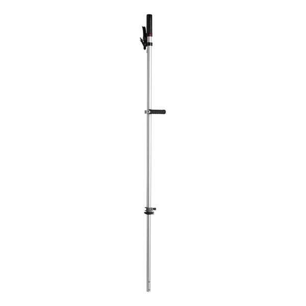 A telescoping silver and black pole with a black handle.