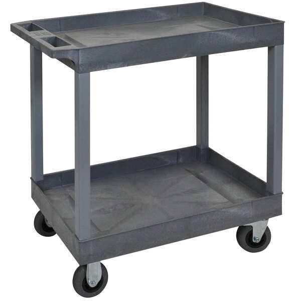 a grey plastic cart with wheels