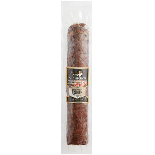 A white package of Don Juan 3 Year Dry-Uncured Iberico Salchichon Salami.