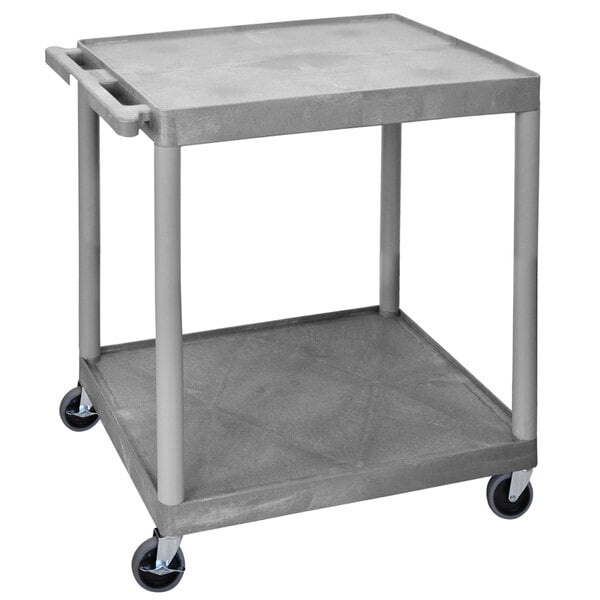 A grey Luxor utility cart with wheels.