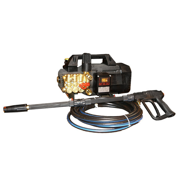 A black Cam Spray commercial hand carry electric pressure washer with a hose.