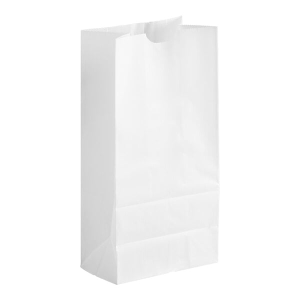 A plain, upright white paper bag with a flat bottom and no visible markings or handles.