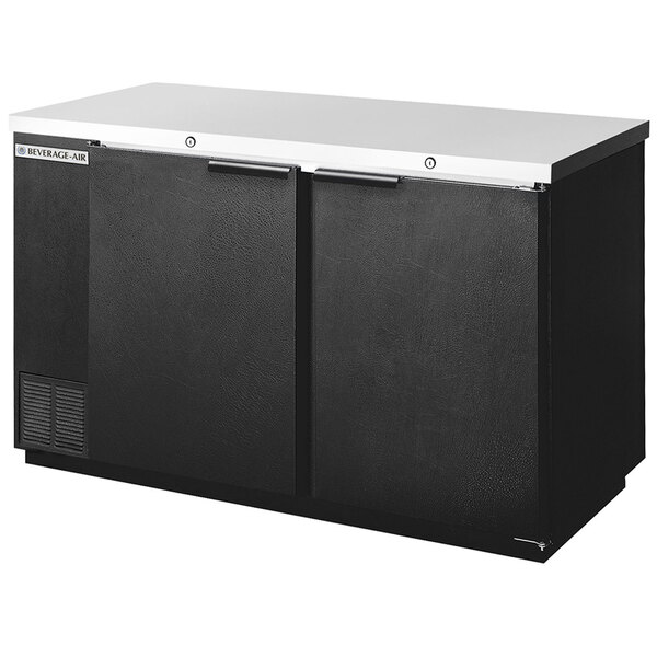 A black and white Beverage-Air back bar wine refrigerator with two doors.
