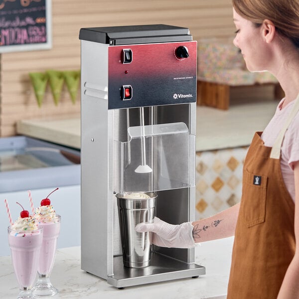 Vitamix 587 Mix'n Mixer Advance 1/2 hp Single Head Pre-Programmed Countertop Frozen Dessert Mixer with Permanent Soft Ice Cream Cone-Shaped Agitator - 120V