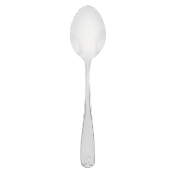 A Walco Olde Towne stainless steel teaspoon with a white handle and silver spoon on a white background.