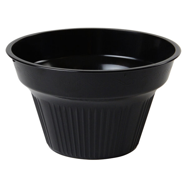 a black plastic bowl with a white background