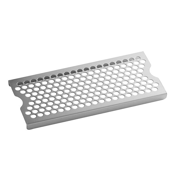 A metal plate with holes designed for a Prince Castle holding bin.