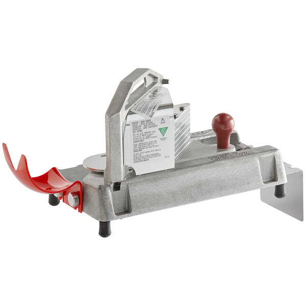 a machine with a red handle