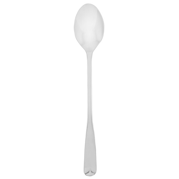 A silver spoon with a black handle.