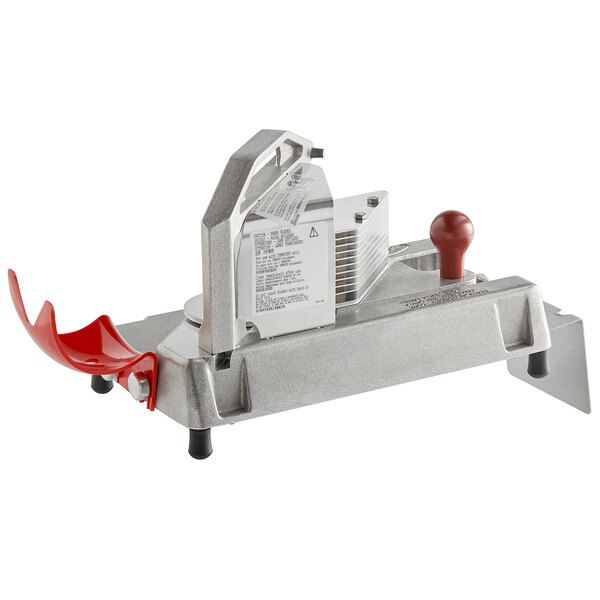 a machine with a red handle