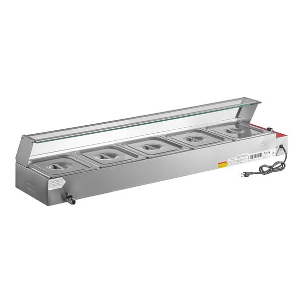 Avantco BMFW5 57" Electric Bain Marie Buffet Countertop Food Warmer with 5 Half Size Wells - 1750W, 120V