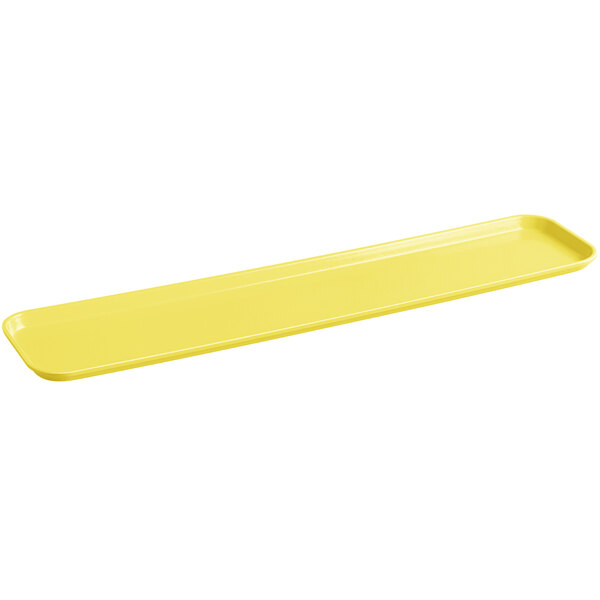 A yellow rectangular Cambro market tray with handles.