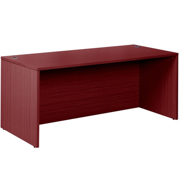 A mahogany laminate Boss desk shell with a wooden top.