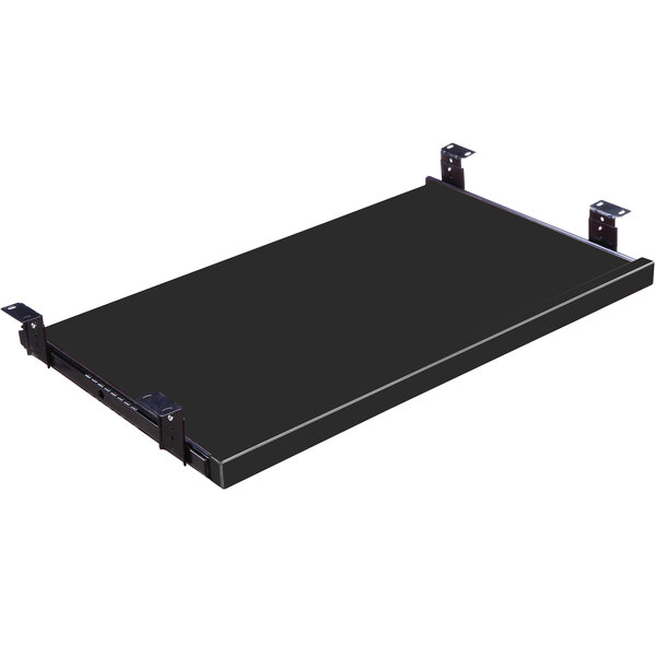 A glossy black rectangular Boss keyboard tray with metal brackets.