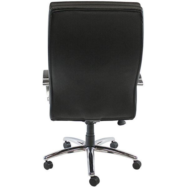 A black Boss Caressoft office chair with chrome wheels.