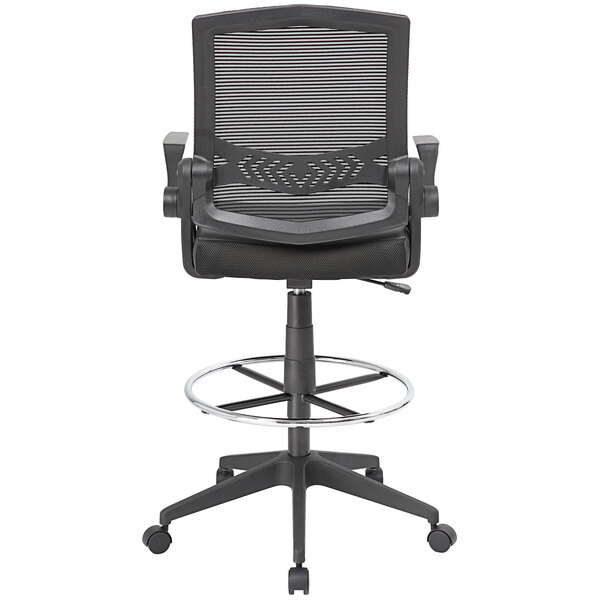 A Boss black drafting stool with a black mesh back and metal base.