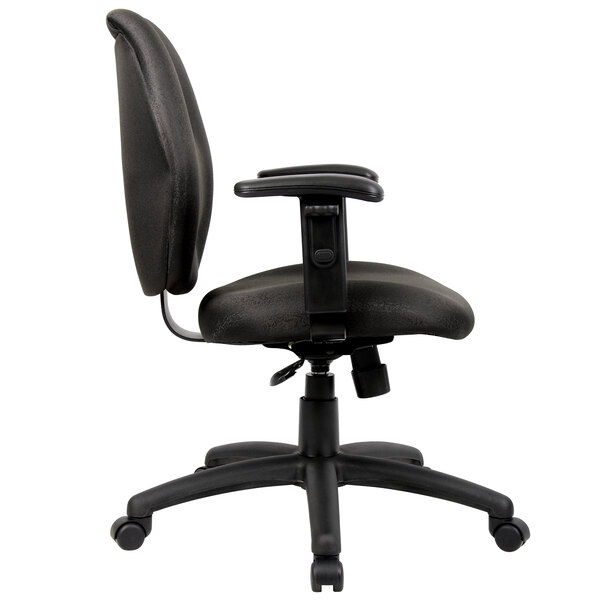 A Boss black mid-back office chair with black arms.