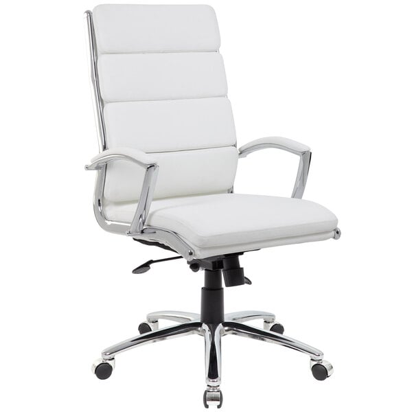 A white Boss CaressoftPlus executive chair with chrome legs.