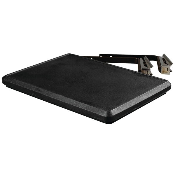 A black rectangular Carlisle end shelf with metal clips.