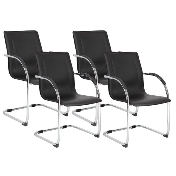 A group of four black Boss side chairs with chrome legs.