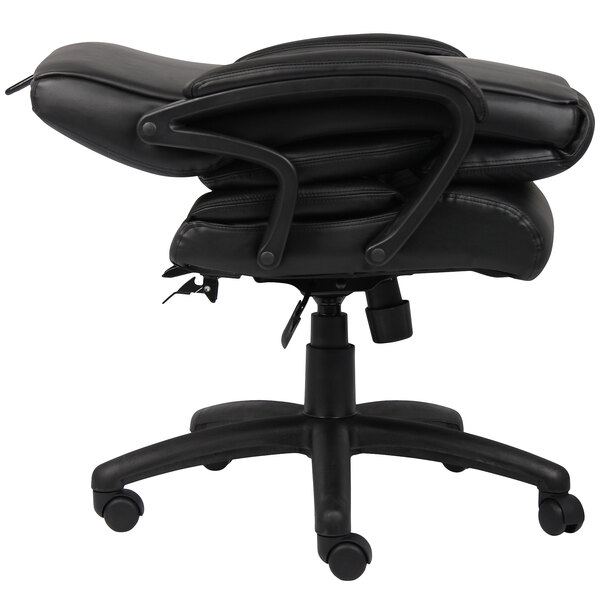 A Boss black leather office chair with wheels.