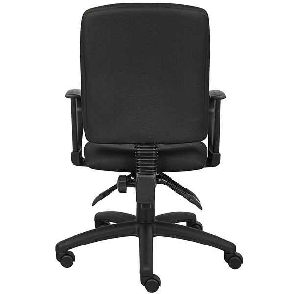 A black Boss multi-function office chair with wheels.