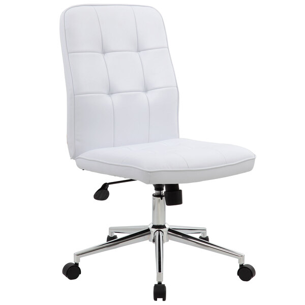 A Boss white office chair with chrome legs and wheels.