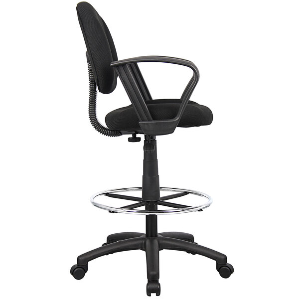 A black Boss drafting stool with a metal base and loop arms.