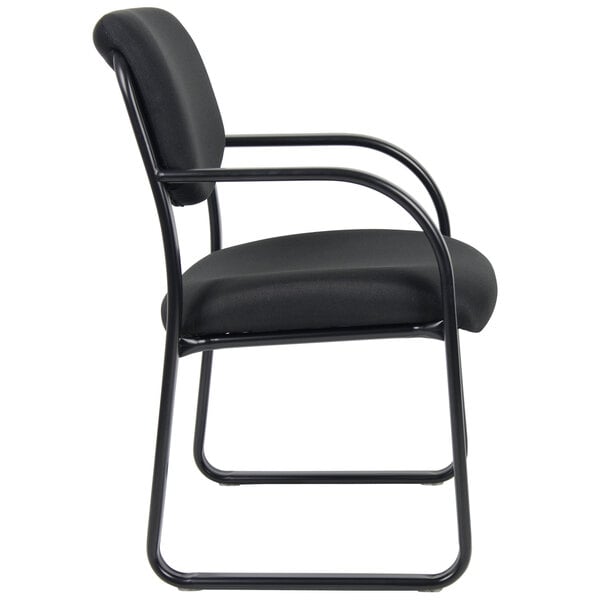 A Boss black fabric guest chair with a black cushion on a metal frame.
