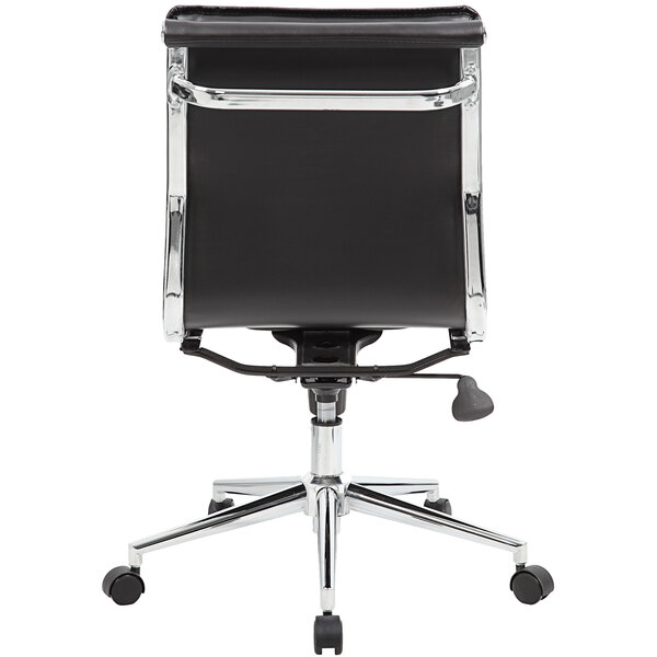 A Boss black office chair with chrome legs and black leather.