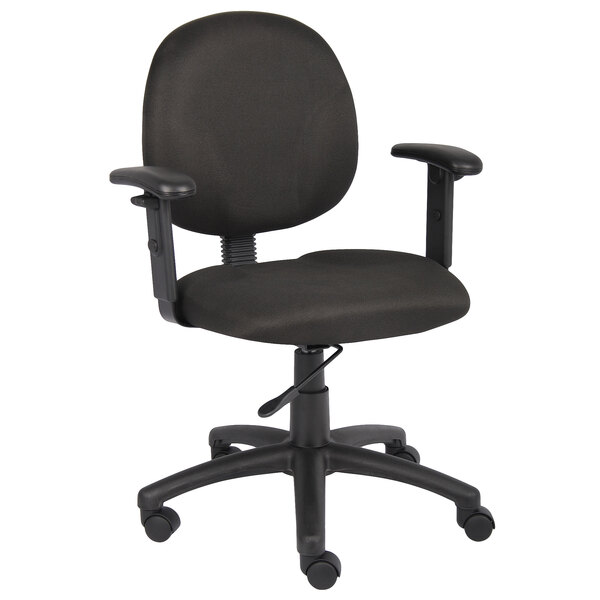 a black office chair with arms