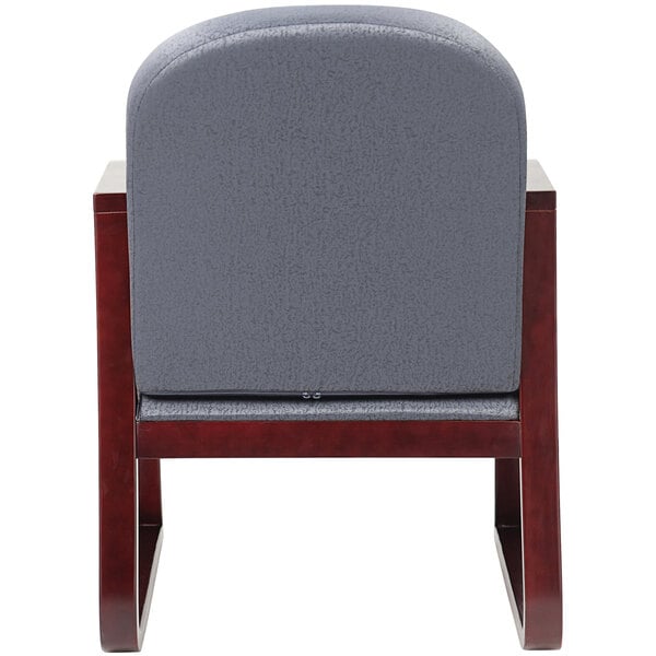 A Boss gray fabric side chair with a wooden frame.