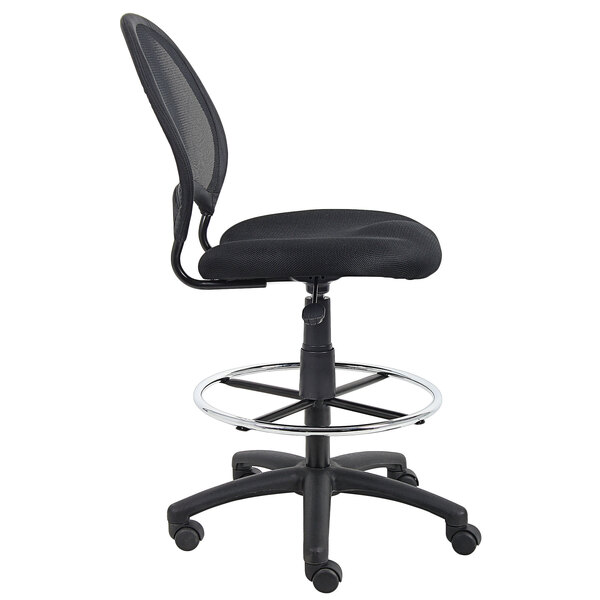 A Boss black mesh drafting stool.