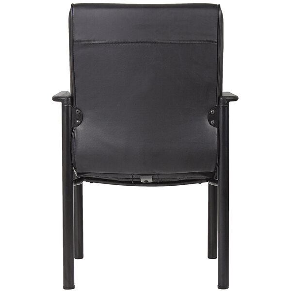 A Boss black leather guest chair with metal legs.