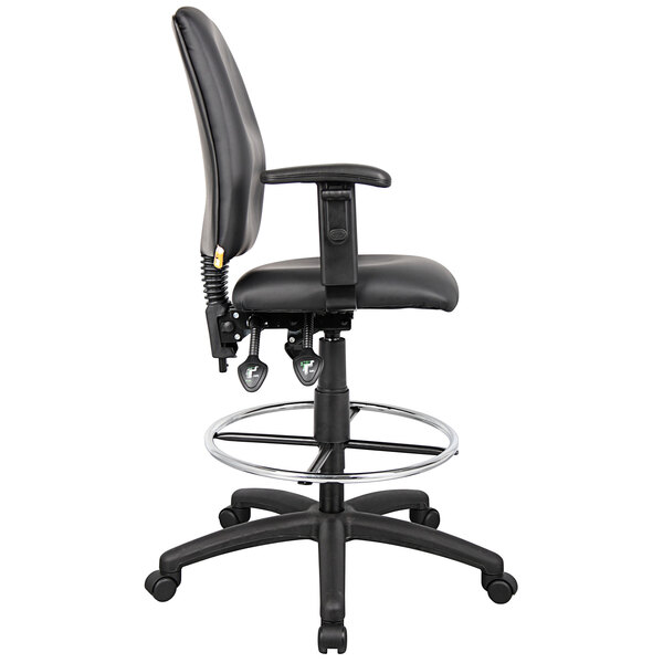 a black office chair with a metal ring