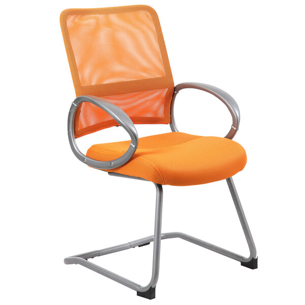 Boss B6419OR Orange Mesh Guest Chair with Pewter Finish