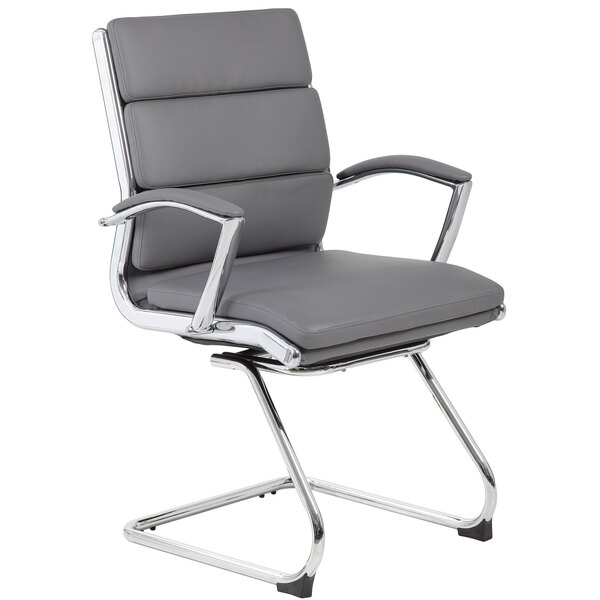 A Boss gray CaressoftPlus executive guest chair with chrome legs.