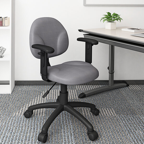 A gray Boss office chair with wheels.