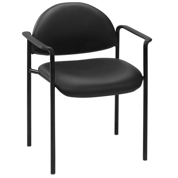 A Boss black Caressoft office chair with arms.
