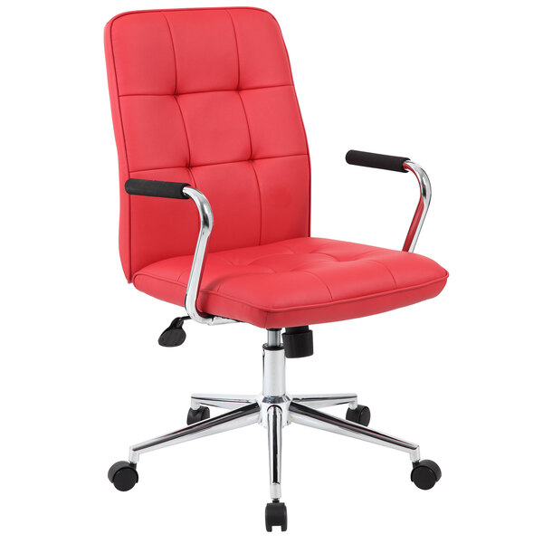 Boss B331 Rd Red Modern Office Chair With Chrome Arms