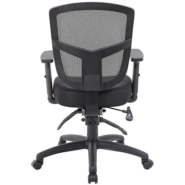 A Boss black mesh task chair.