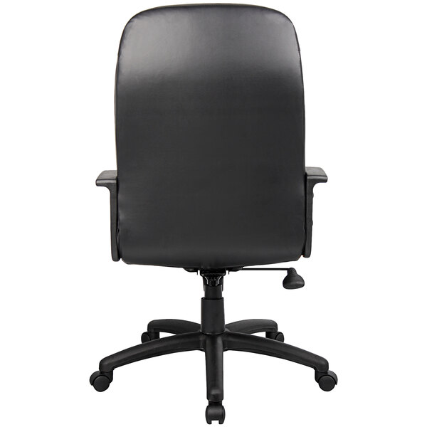 A Boss black leather office chair with a high back and arms.
