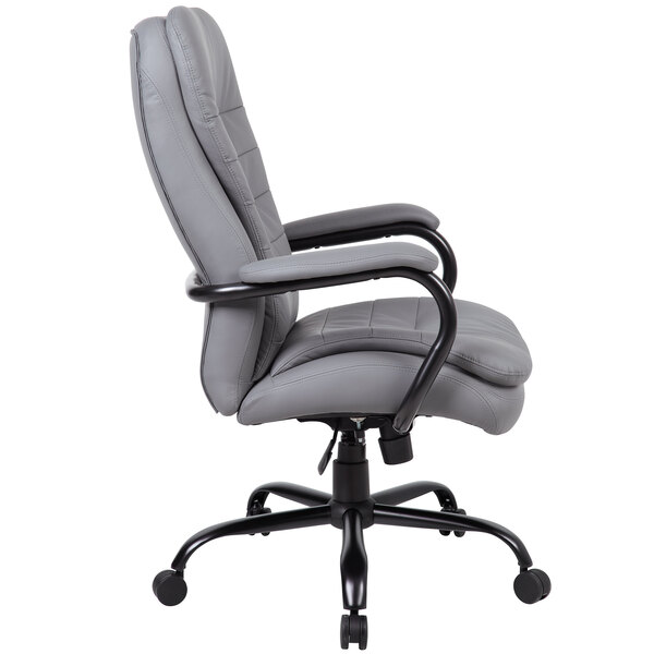 a grey office chair with black arms