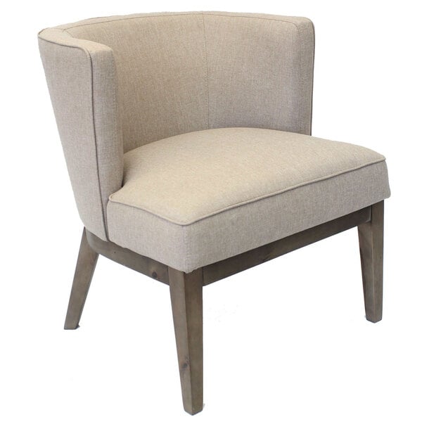 A beige Boss Ava accent chair with wooden legs and frame.